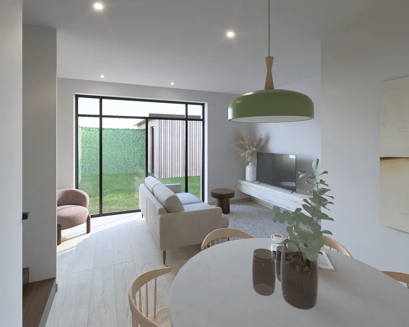 Type 2, woonkamer met glazen pui naar de tuin