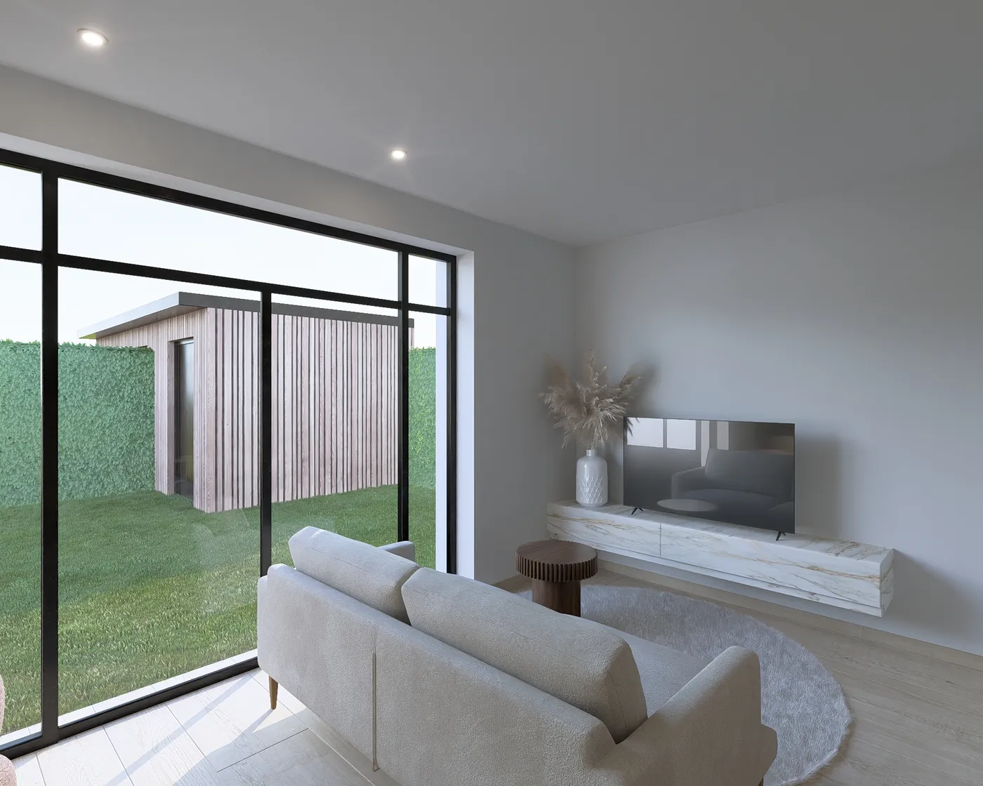 Type 2, woonkamer met glazen pui naar de tuin